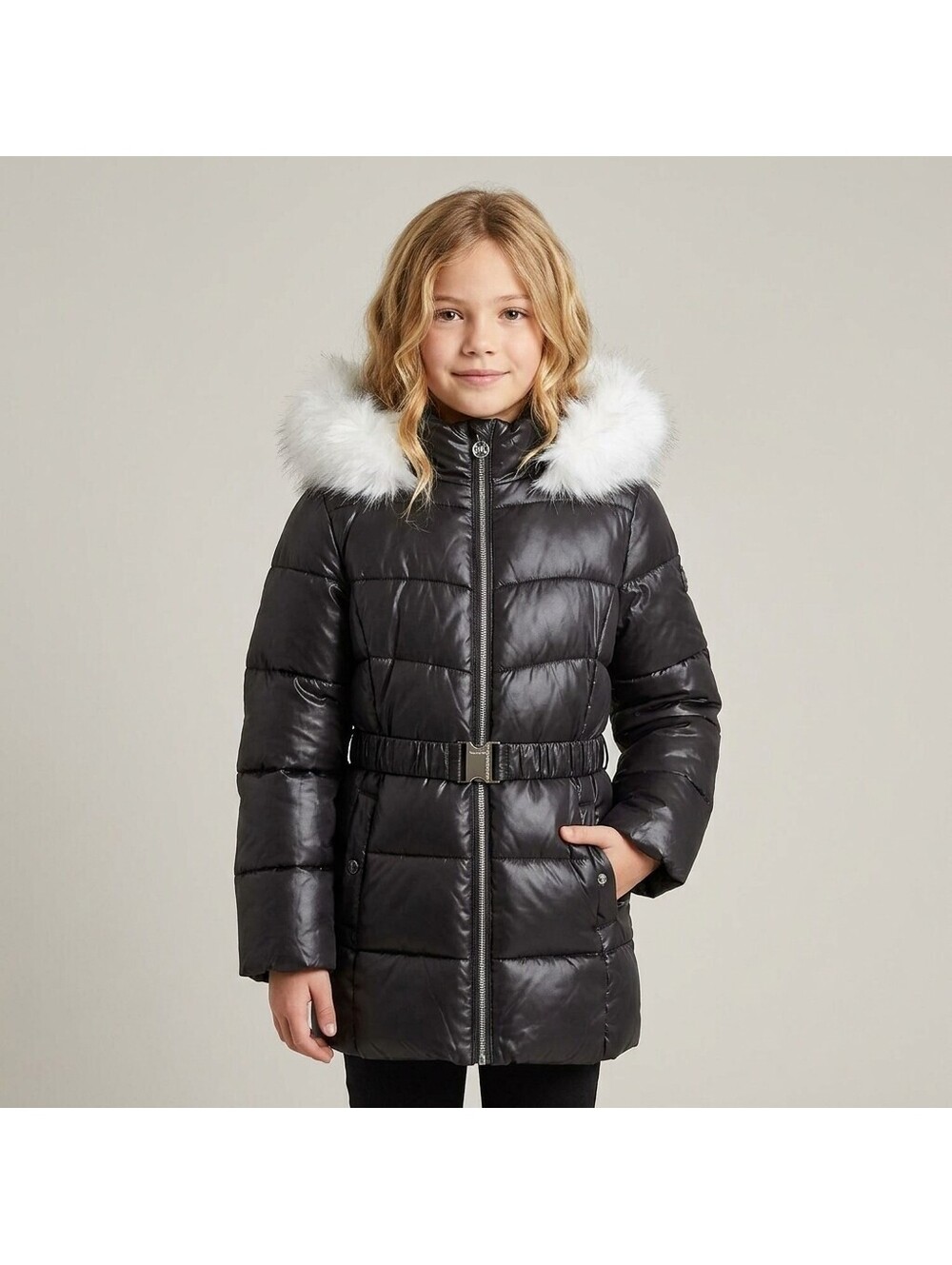 NWT MICHAEL Michael Kors Toddler Girls Black Faux Fur Puffer Coat Jacket 3T